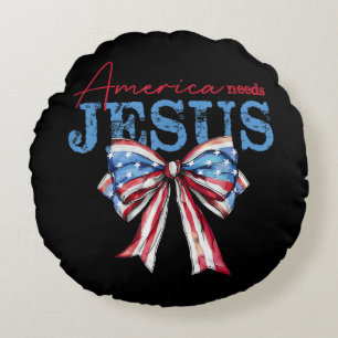 Cojín Redondo America Necesita Jesús Bandera Cristiana USA Coque