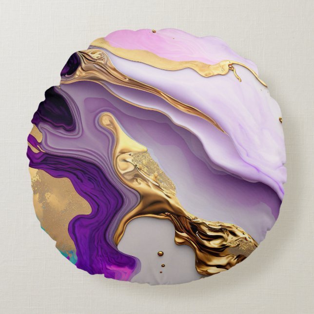Cojín Redondo Amethyst & Blush Marble with Liquid Gold (Anverso)