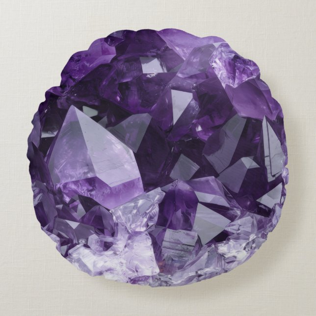 Cojín Redondo Amethyst Healing Crystal Cluster (Anverso)
