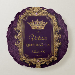 Cojín Redondo Ametista Real Quinceañera, personalizado