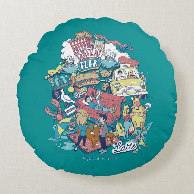 Cojín Redondo AMIGOS™ | Personalizado Collage (Anverso)