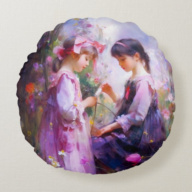 Cojín Redondo Amigos y flores 2 (Anverso)