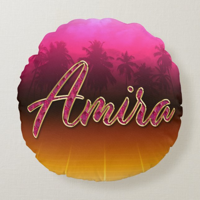 Cojín Redondo Amira Vorname Name golden pink Kissen (Anverso)