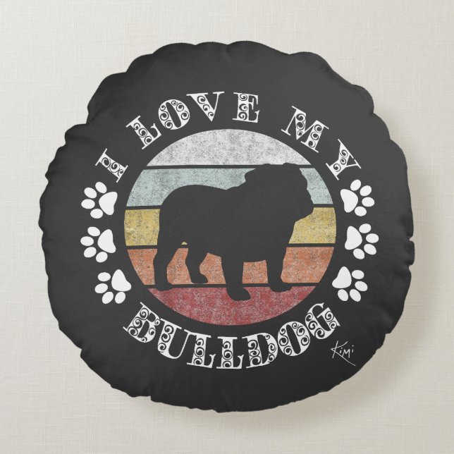 Cojín Redondo Amo a mi Bulldog (Anverso)