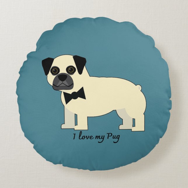 Cojín Redondo Amo a mi Pug (Anverso)