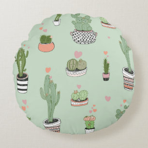 Cojín Redondo Amor Cactus: Patrón Personalizado.