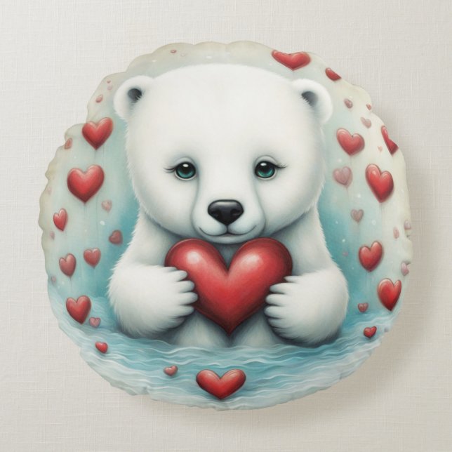 Cojín Redondo Amor del oso polar 1 (Anverso)