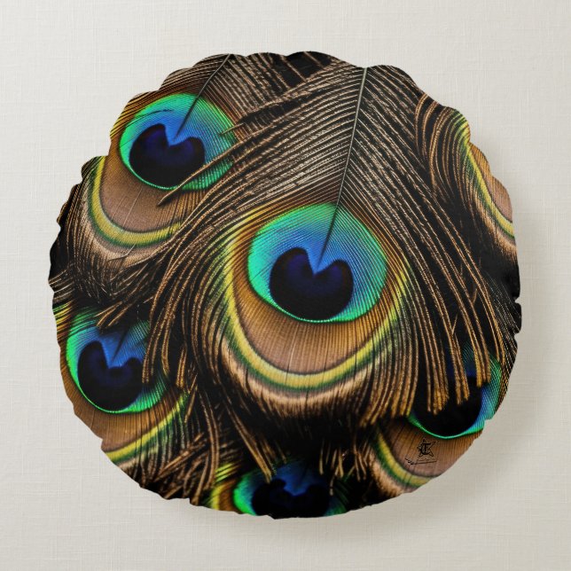 Cojín Redondo Amor del pavo real (Anverso)