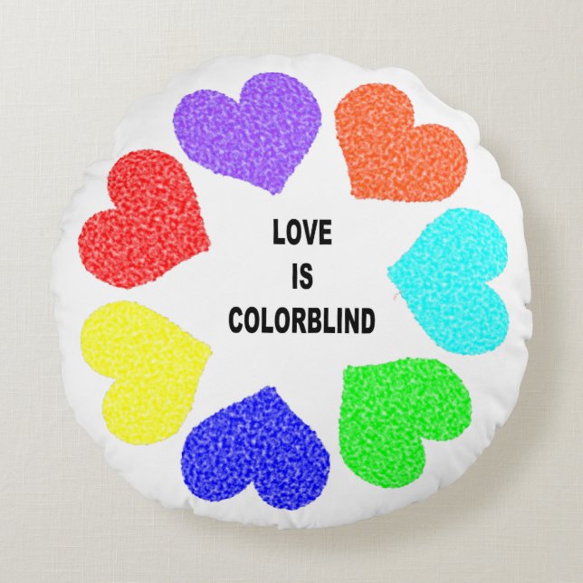 Cojín Redondo Amor interracial Corazón arcoiris Pillow (Anverso)
