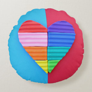Cojín Redondo Amor romántico gemelo corazón arcoiris