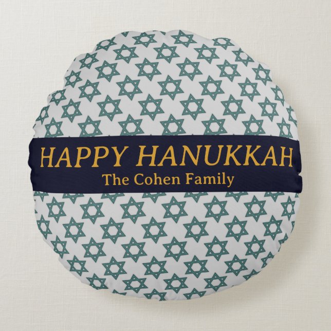Cojín Redondo Amor y luz | Familia Hanukkah simple y elegante (Anverso)