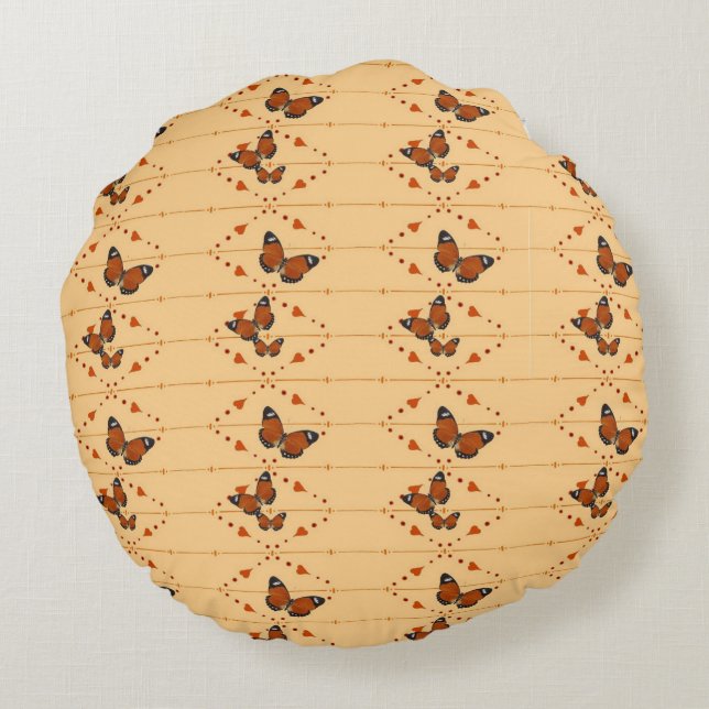 Cojín Redondo Amor y mariposas en naranja (Reverso)
