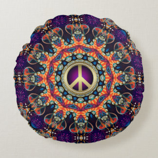 Cojín Redondo Amor y Paz Psicodélico Hippie Groovy