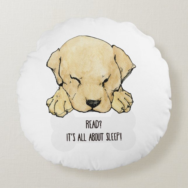 Cojín Redondo Amores de Labrador del perrito a leer alrededor de (Anverso)