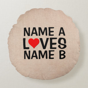 Cojín Redondo Añadir sus nombres - Nombre ama el nombre del cora