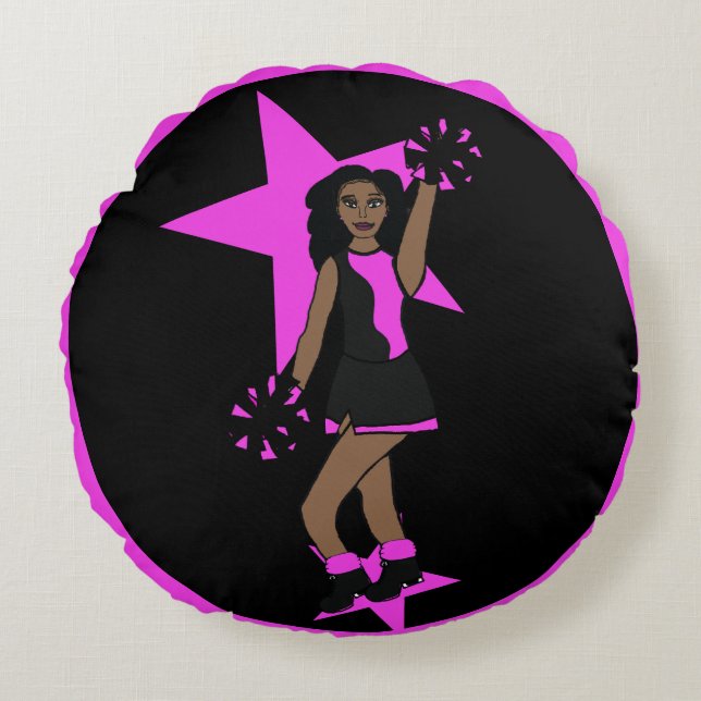 Cojín Redondo Añadir un nombre de Cheque Rosado #1 (Anverso)