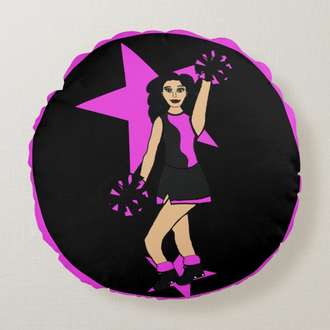 Cojín Redondo Añadir un nombre de Cheque Rosado #2 (Anverso)