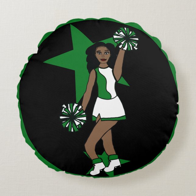 Cojín Redondo Añadir un nombre de Cheque Verde #1 (Anverso)