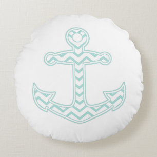 Cojín Redondo Ancla de Chevron azul Nautical