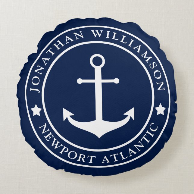Cojín Redondo Ancla, insignia de la rueda de la nave, náutica (Anverso)