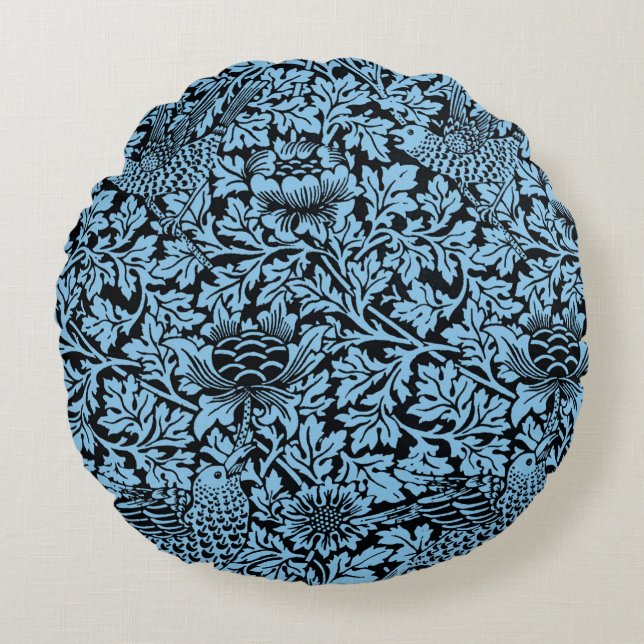 Cojín Redondo Anenoma de aves del patrón floral William Morris (Anverso)