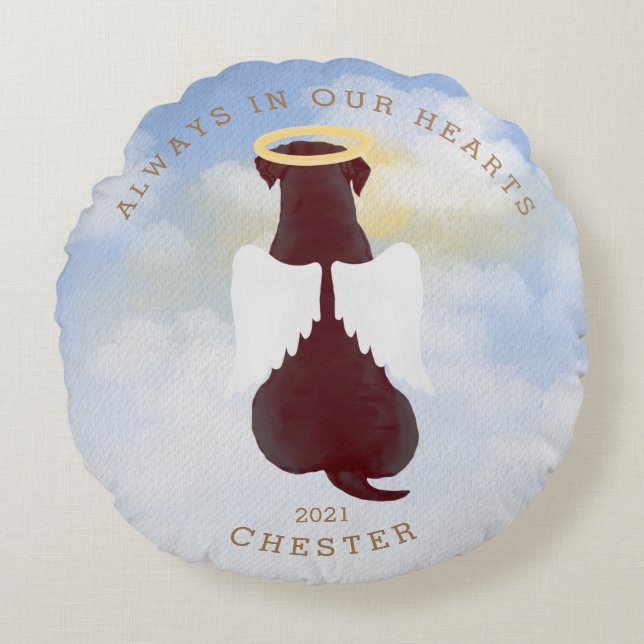 Cojín Redondo ángel conmemorativo alas de perros alas foto almoh (Anverso)