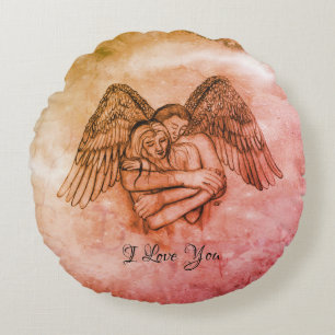 Cojín Redondo Angel Eros en el amor, te amo