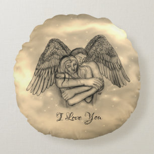 Cojín Redondo Angel Eros en el amor, te amo