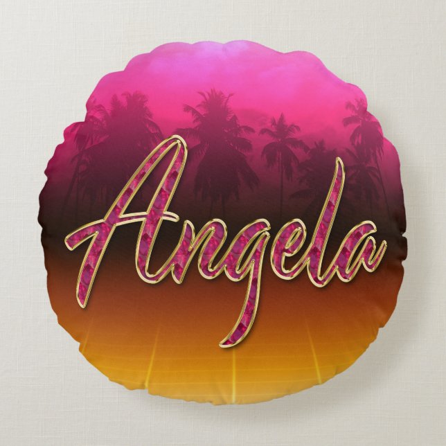Cojín Redondo Angela Vorname Name golden pink Kissen (Anverso)