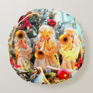 Cojín Redondo ángeles celestiales tocando la trompeta