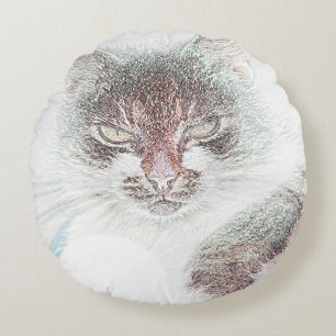 Cojín Redondo Angry Cute Cate Face Sketch