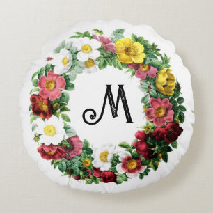 Cojín Redondo anillo colorido de los rosas del vintage