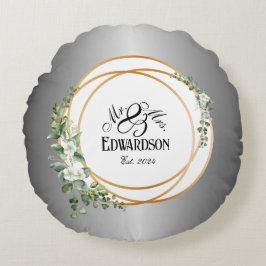 Cojín Redondo Anillos Dorados Románticos y Aniversario Floral