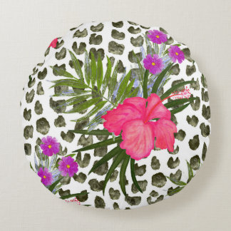 Cojín Redondo Animal Hibiscus: Patrón acuarela sin foco.