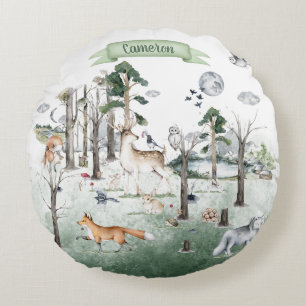 Cojín Redondo Animales Caprichosos en el Bosque Personalizables