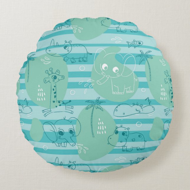 Cojín Redondo Animales con agua (Anverso)
