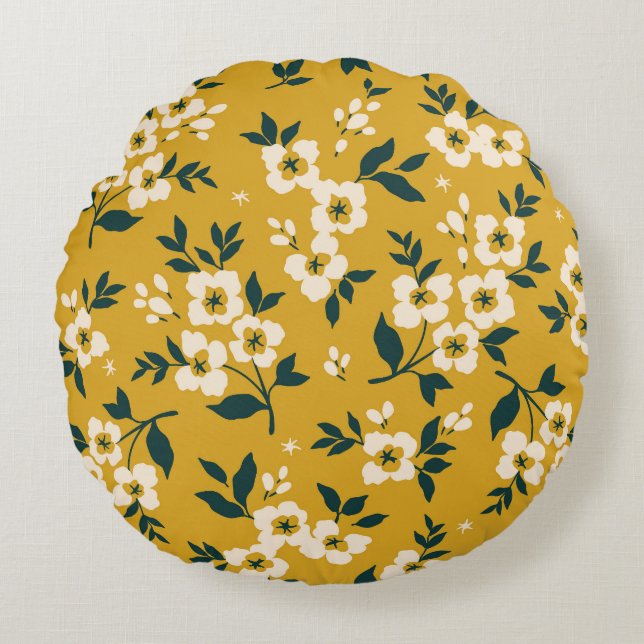 Cojín Redondo Animales forestales, máscaras, patrones de virus. (Anverso)