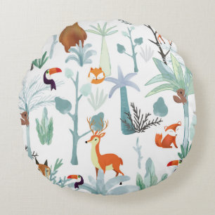 Cojín Redondo Animales muy bien educados: garabato de bosque tro