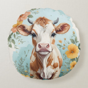 Cojín Redondo Animales para bebés Flor de ternera de vaca ador