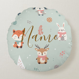 Cojín Redondo Animales personalizados del bosque invernal