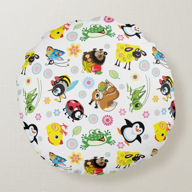 Cojín Redondo animales personalizados para niños (Reverso)