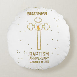 Cojín Redondo Aniversario de la Cruz del Oro del Bautismo Person
