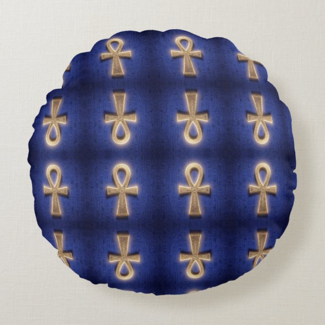 Cojín Redondo Ankh Symbol Bedeutung – Schlüssel des Lebens (Anverso)