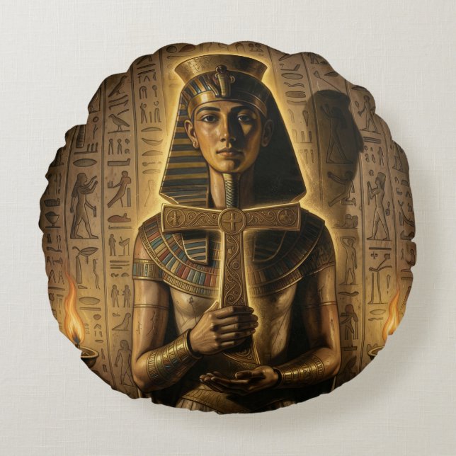 Cojín Redondo Ankh Symbol Meaning – Key of Life (Anverso)