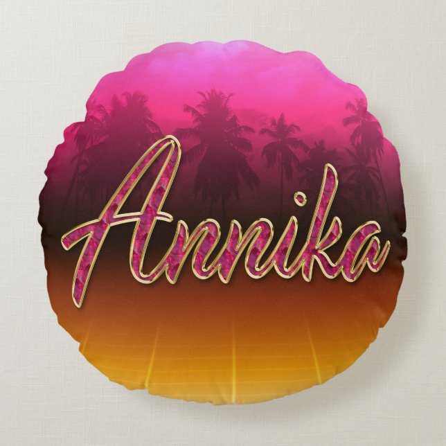 Cojín Redondo Annika Vorname Name golden pink Kissen (Anverso)