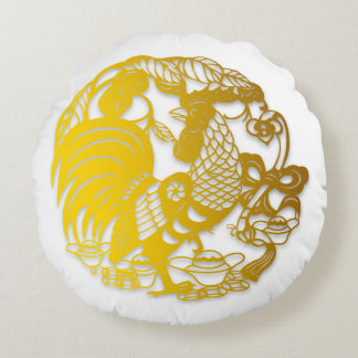 Cojín Redondo Año chino Zodiac nacimiento de gallo de oro P