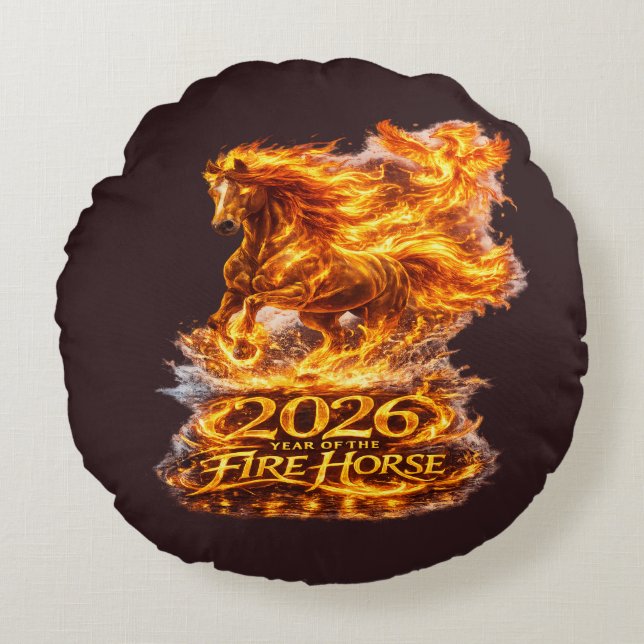 Cojín Redondo Año del Caballo de Fuego 2026 (Anverso)