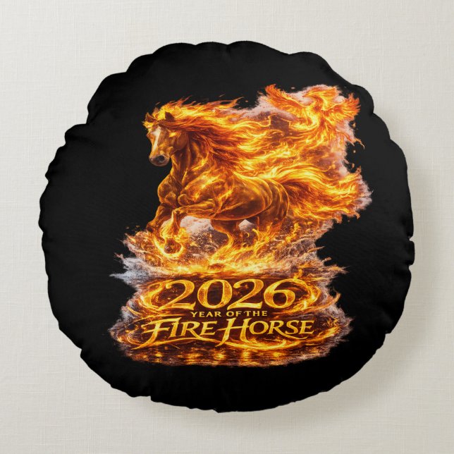 Cojín Redondo Año del Caballo de Fuego 2026 (Anverso)
