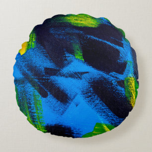 Cojín Redondo Antecedentes abstractos. Negro acrílico, amarillo,