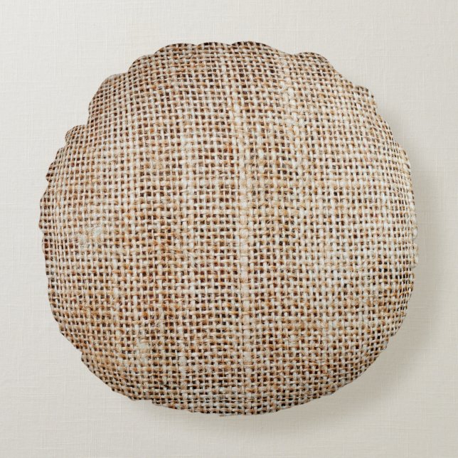 Cojín Redondo Antecedentes de burlap hessian  (Anverso)